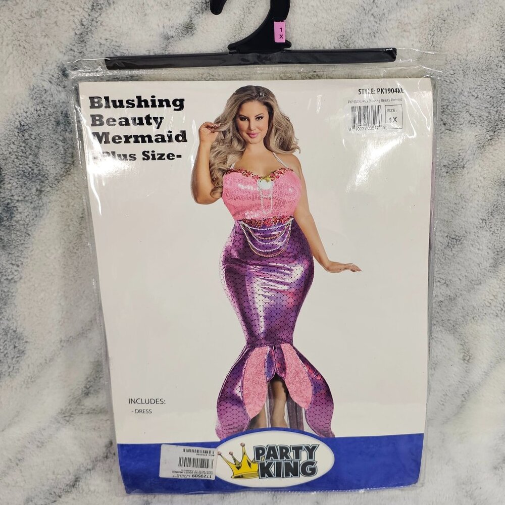 1X Mermaid Costume Pink Halter Dress Blushing Beauty Pearl Shell Plus Size